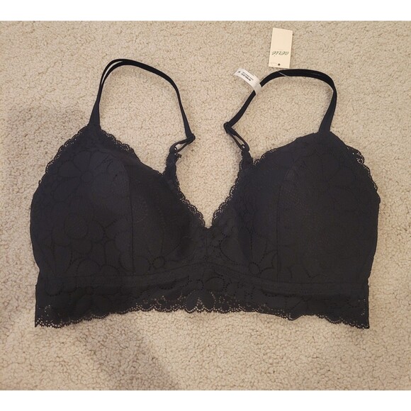 NWT Aerie Real Happy WIRELESS Lace Padded Bra In Black Size 36C MSRP $45 Sexy - Picture 2 of 7